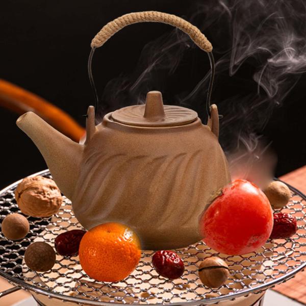 日本茶ケトル セラミック ティーポット 蓋付き 沸騰したお湯 インフューザー付き ティーケトル コンロトップ 磁器 家庭用 BBQ キャンプ