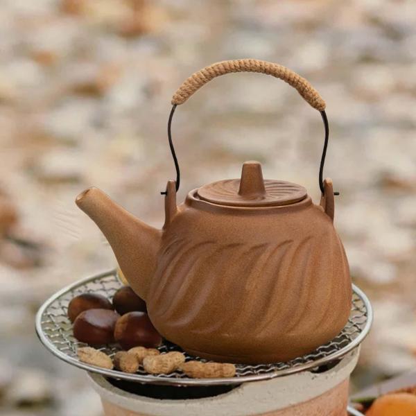 日本茶ケトル セラミック ティーポット 蓋付き 沸騰したお湯 インフューザー付き ティーケトル コンロトップ 磁器 家庭用 BBQ キャンプ