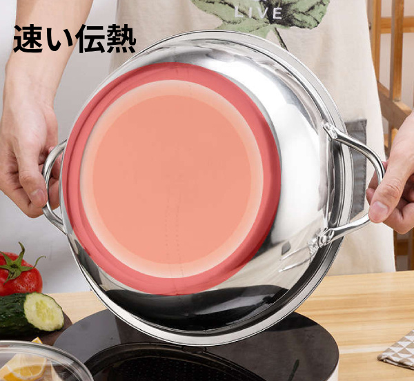 両手鍋 ガス火、IH対応 34cm しゃぶしゃぶ鍋 仕切り オシドリ鍋 料理道具 鍋 ガラス蓋付き鍋 ステンレススチール製