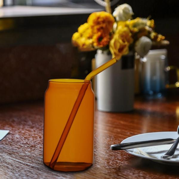 ガラスカップ ストロー飲料ボトル付き 休日の集まり用 子供 ティーン 大人 アンバー