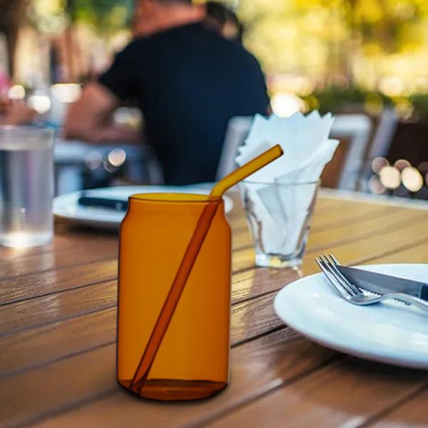 ガラスカップ ストロー飲料ボトル付き 休日の集まり用 子供 ティーン 大人 アンバー