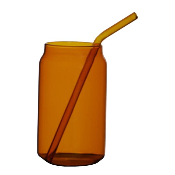 ガラスカップ ストロー飲料ボトル付き 休日の集まり用 子供 ティーン 大人 アンバー