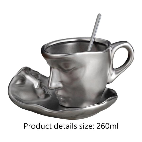 コーヒーカップ ソーサーとスプーン付き ティーカップ ラブキスマグ 260ml 抽象アート モダン ノベルティ カプチーノカップ キッチン オフィス用