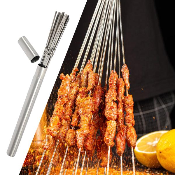 バーベキュー串 フラット BBQ 50 個 再利用可能な ピン スティック 