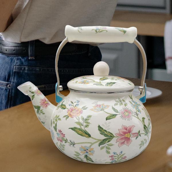 エナメルティーケトル 2.5L ティーポット 多用途 耐久性 ハンドル付き 飲料水差し コーヒーポット ウォーターピッチ パーティー キッチン 家庭用