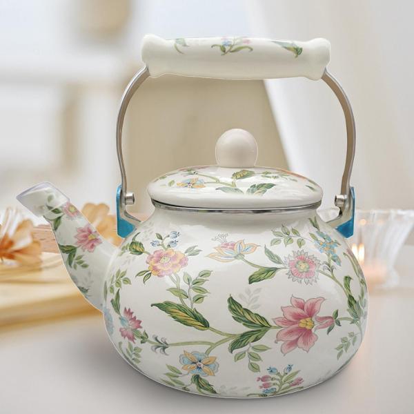 エナメルティーケトル 2.5L ティーポット 多用途 耐久性 ハンドル付き 飲料水差し コーヒーポット ウォーターピッチ パーティー キッチン 家庭用