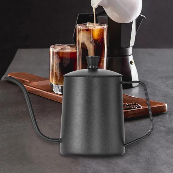 ケトル ハンドル付き グースネック注ぎ口 ステンレススチール バー キッチン用 600ml ブラック