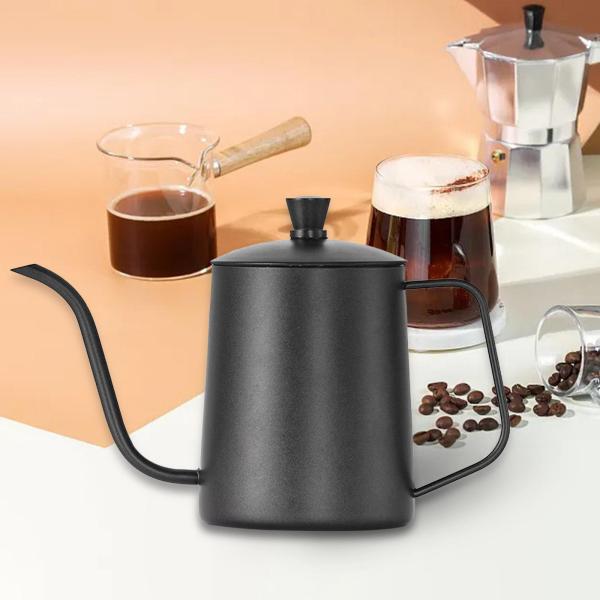 ケトル ハンドル付き グースネック注ぎ口 ステンレススチール バー キッチン用 600ml ブラック
