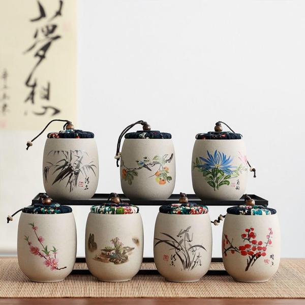 磁器茶筒茶コーヒー柿用小さなルースティー保存容器