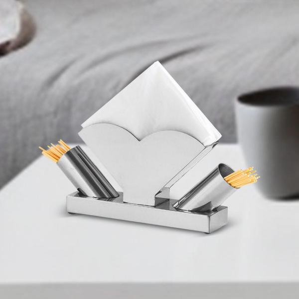 ティッシュディスペンサーラック ビュッフェカウンタートップ用 つまようじホルダー2個付き 結婚式用 銀色