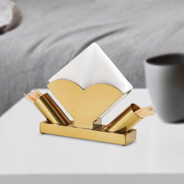 ティッシュディスペンサーラック ビュッフェカウンタートップ用 つまようじホルダー2個付き 結婚式 ゴールド