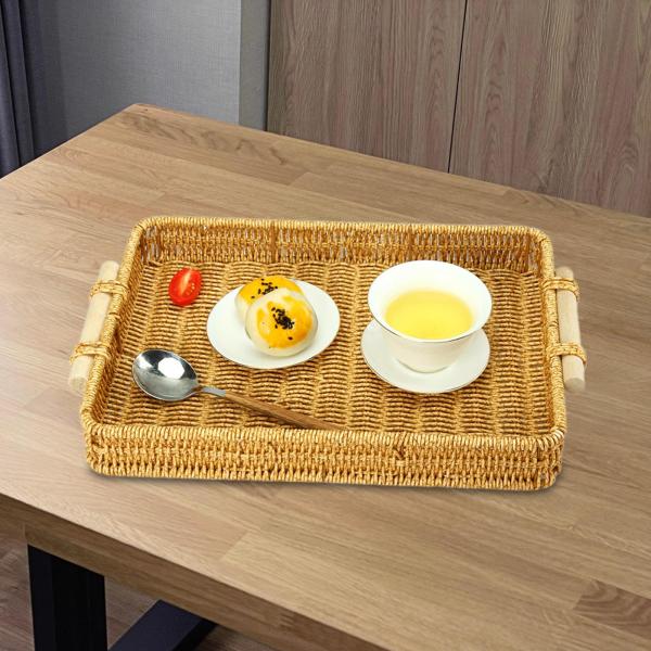 フルーツサービングバスケット フルーツバスケット ハンドル付き リビングルーム 卓上 家庭用 29.5cmx20cmx5cm