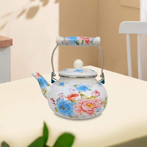 エナメルティーケトル 花柄装飾ティーポット 新築祝い クリスマスウォーターケトル コーヒーポット ピクニック ガーデン コンロ 調理用