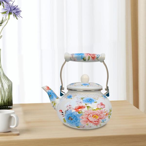 エナメルティーケトル 花柄装飾ティーポット 新築祝い クリスマスウォーターケトル コーヒーポット ピクニック ガーデン コンロ 調理用