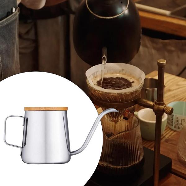 注ぎ口付きケトル コーヒー ティーポット 250ml ティーケトル 細長い注ぎ口 耐熱木製ハンドル 蓋付き グースネックケトル カフェバー