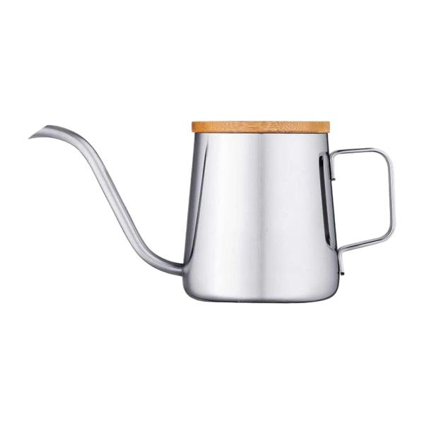 注ぎ口付きケトル コーヒー ティーポット 250ml ティーケトル 細長い注ぎ口 耐熱木製ハンドル 蓋付き グースネックケトル カフェバー