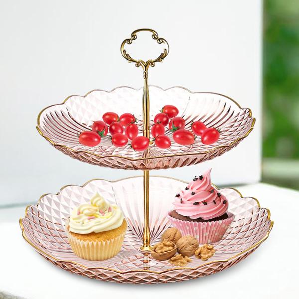 カップケーキスタンド ディスプレイプレート ペストリースタンド お祝い 商業 誕生日 ピンク 2層