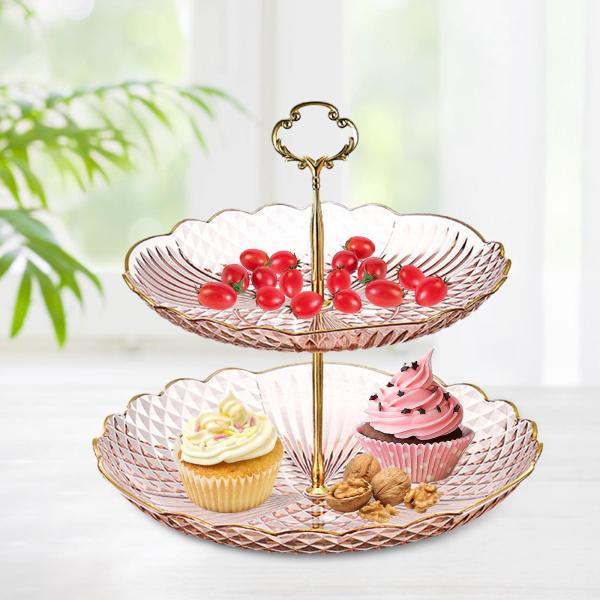 カップケーキスタンド ディスプレイプレート ペストリースタンド お祝い 商業 誕生日 ピンク 2層
