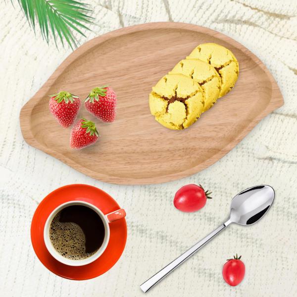 木製プレートカウンターオーガナイザー スナック、コーヒー、カップケーキ用の木製サービングトレイ 葉の形