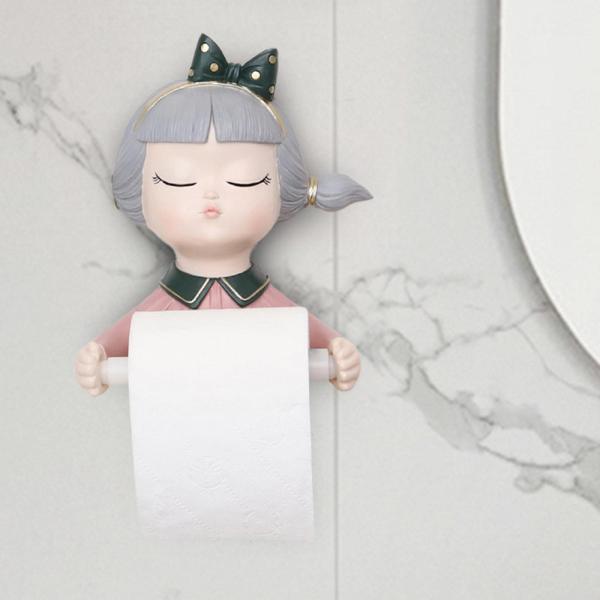 バスルームオーガナイザー 漫画ティッシュロールホルダー リビングルーム トイレ用 ピンク