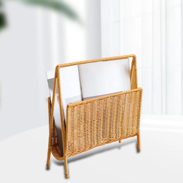  ディスプレイスタンド 本収納 編み込みバスケット 実用的なスタンディングシェルフ 新聞ホルダー コーヒーショップ用 室内装飾