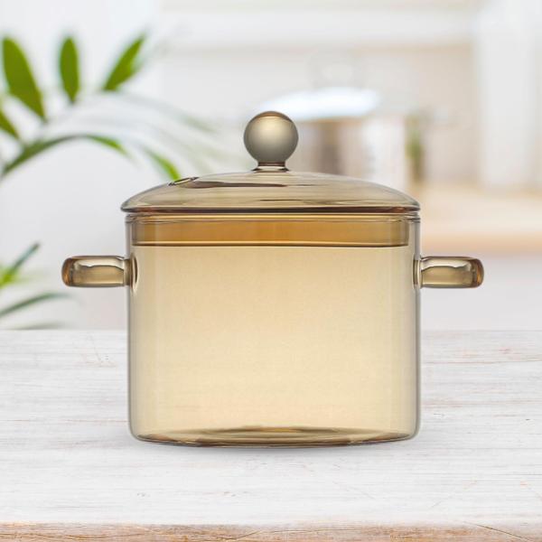 ガラス製調理鍋 蓋付き  コンロ用鍋 パスタ シリアル用 ミルク  1300ml