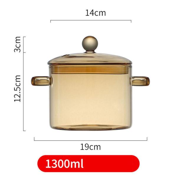 ガラス製調理鍋 蓋付き  コンロ用鍋 パスタ シリアル用 ミルク  1300ml