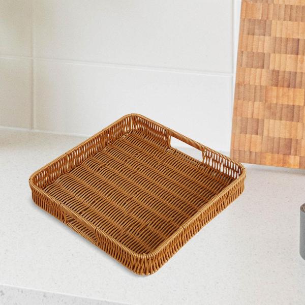 スクエアサービングバスケット イミテーションラタン ブレッドバスケット フルーツドリンク キッチン用 M
