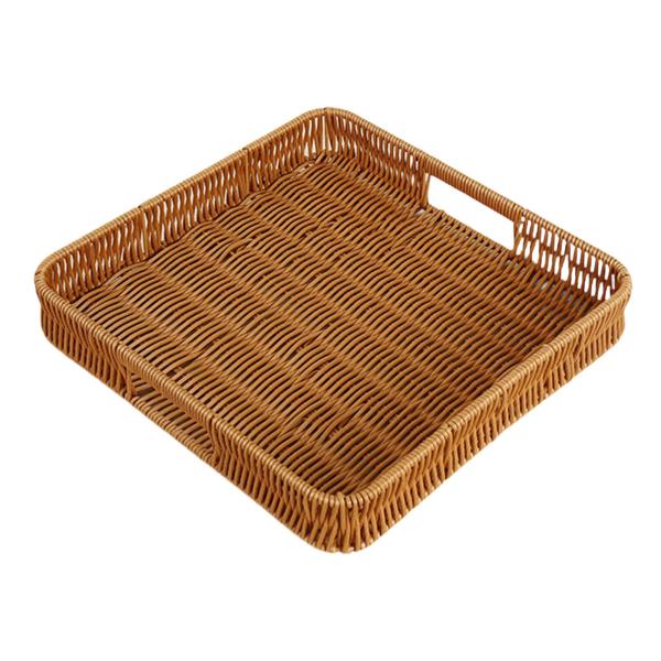 スクエアサービングバスケット イミテーションラタン ブレッドバスケット フルーツドリンク キッチン用 M
