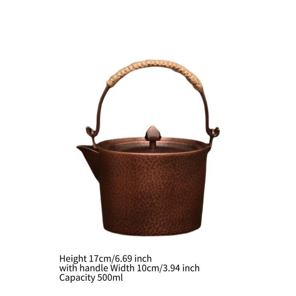 銅製ハンマー加工ティーポット ウォーターボイラー 水差し キャンプ 家庭用ティーハウス B に実用的