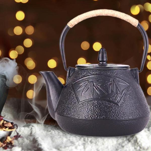 鋳鉄製ティーポット、800mlティーメーカーケトル、ストーブトップ用安全ウォーターケトル、火傷防止ハンドル付き、家庭用ティーケトル