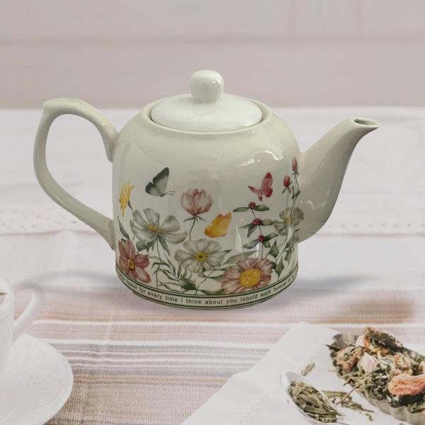 磁器ティーポット コーヒーポット 再利用可能 多機能 ハンドル付き 1L ティーケトル 温水 冷水 家庭 オフィス パーティー キッチン用