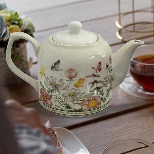 磁器ティーポット コーヒーポット 再利用可能 多機能 ハンドル付き 1L ティーケトル 温水 冷水 家庭 オフィス パーティー キッチン用