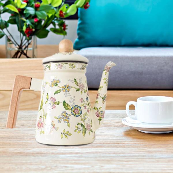 エナメルティーケトル ウォーターケトル エナメル キッチン コーヒー ヴィンテージデザイン 厚手コーヒーケトル 屋外装飾 エナメルコーヒーポット