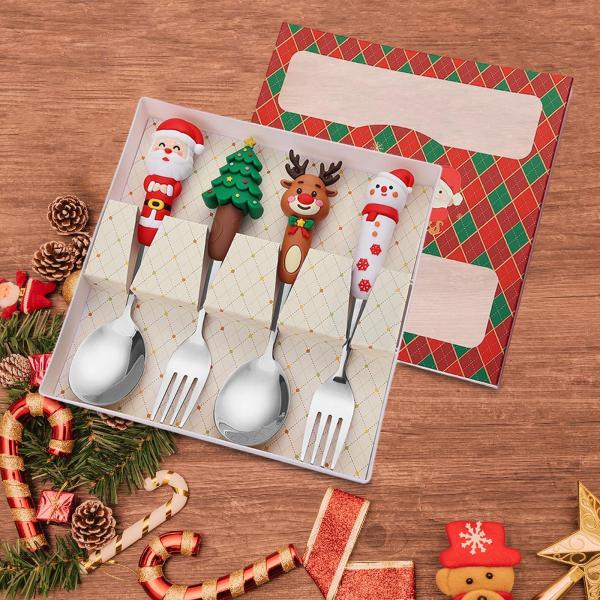 クリスマス スプーン フォーク セット クリスマス カトラリー キット 日常使い クリスマス デザート レッド ボックス