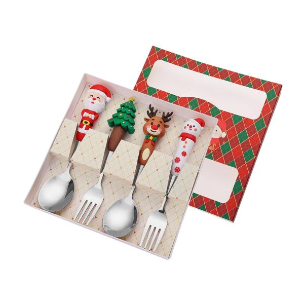 クリスマス スプーン フォーク セット クリスマス カトラリー キット 日常使い クリスマス デザート レッド ボックス