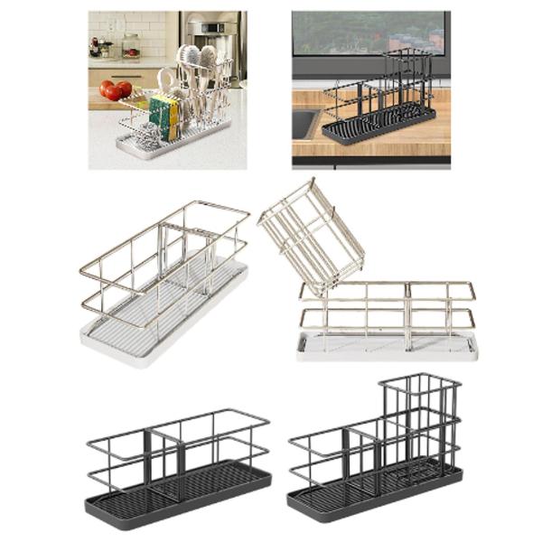 シンクスポンジホルダーブラシソープホルダーバスルームスポンジラック排水バスケットホワイトトレイ