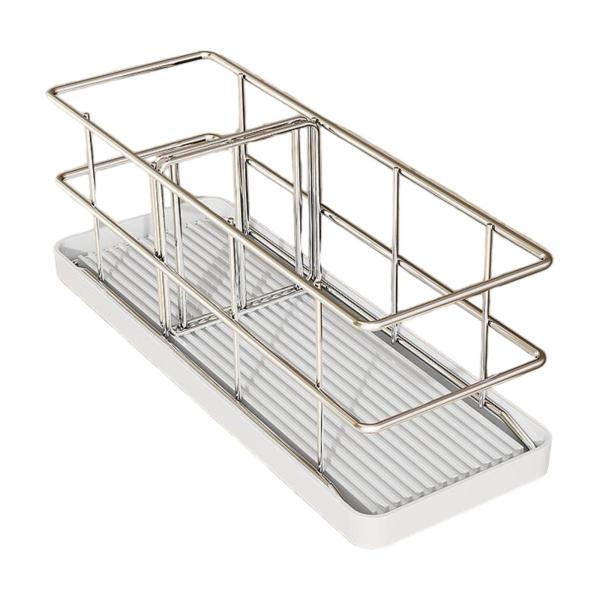 シンクスポンジホルダーブラシソープホルダーバスルームスポンジラック排水バスケットホワイトトレイ