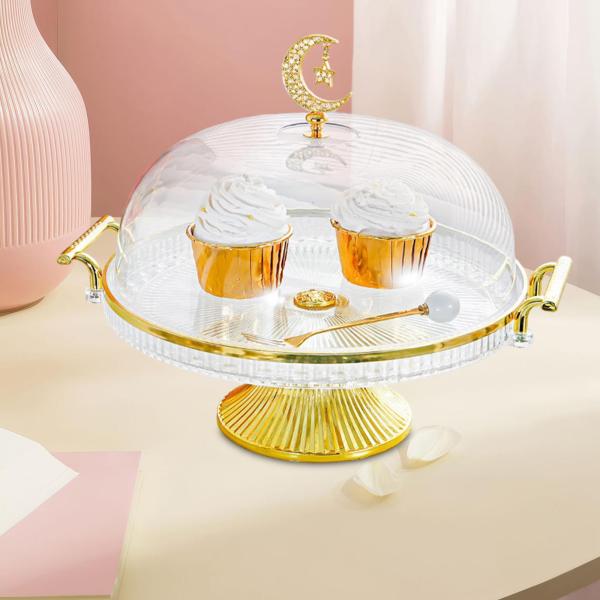 脚付きケーキスタンド 蓋付き 脚付きケーキプレート チーズケーキ クッキー デザート用 クリア M