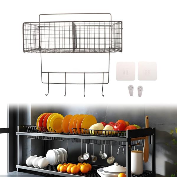 キッチン壁掛け収納バスケット 吊り下げフック付き 多目的 10x5インチ ブラック