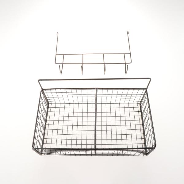 キッチン壁掛け収納バスケット 吊り下げフック付き 多目的 10x5インチ ブラック