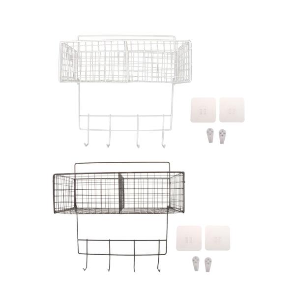 キッチン壁掛け収納バスケット 吊り下げフック付き 多目的 10x5インチ ブラック
