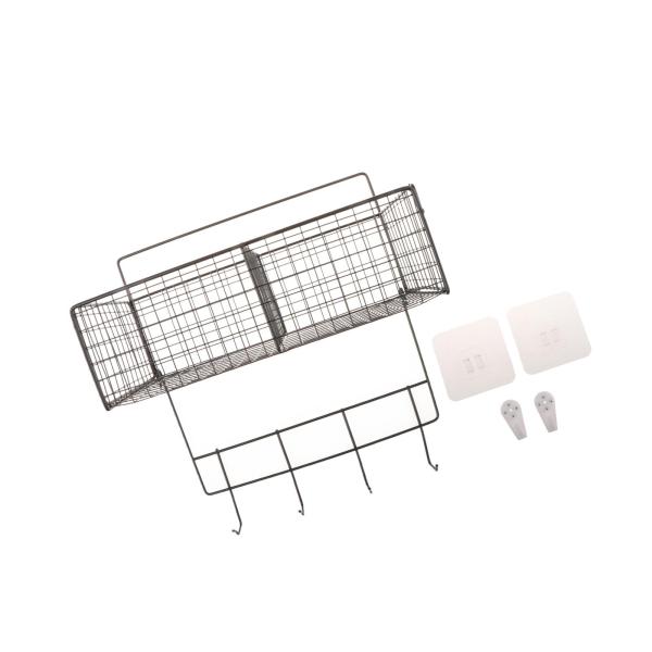 キッチン壁掛け収納バスケット 吊り下げフック付き 多目的 10x5インチ ブラック