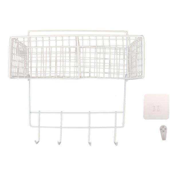 キッチン壁掛け収納バスケット 吊り下げフック付き 多目的 10x5インチ ホワイト