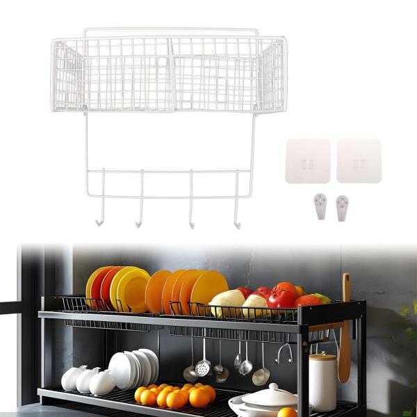 キッチン壁掛け収納バスケット 吊り下げフック付き 多目的 10x5インチ ホワイト