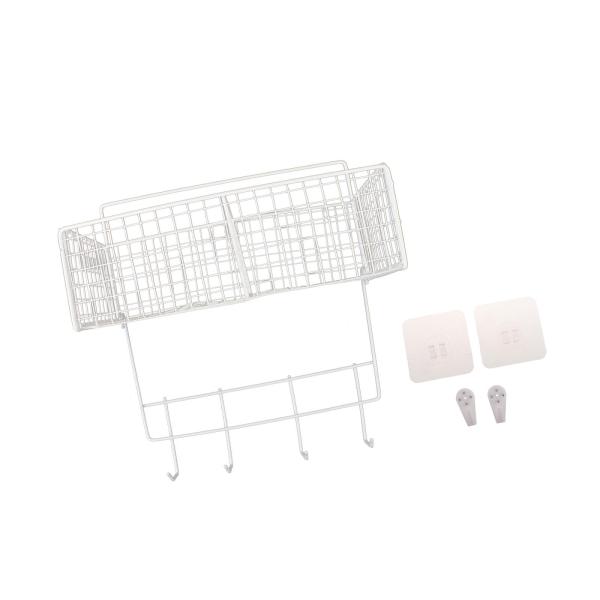 キッチン壁掛け収納バスケット 吊り下げフック付き 多目的 10x5インチ ホワイト