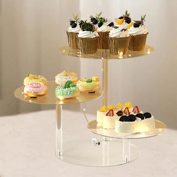 3段アクリルカップケーキスタンド、LEDライト付き、スナックホルダー、結婚式、ホテル用、説明通り
