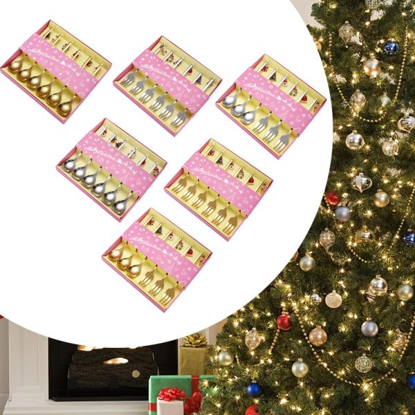 クリスマススプーン6本セット 再利用可能なクリスマスカトラリーキット クリスマスレストランパーティー用 ゴールド