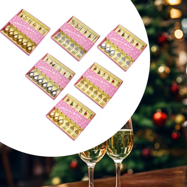 クリスマススプーン6本セット 再利用可能なクリスマスカトラリーキット クリスマスレストランパーティー用 ゴールド
