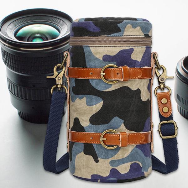 カメラレンズキャリーバッグ シリンダー プロフェッショナルポーチバッグ 旅行 アウトドア用 マルチブルー